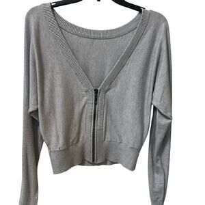 Express open back zipper gray cropped cozy trendy sweater size small soft girl